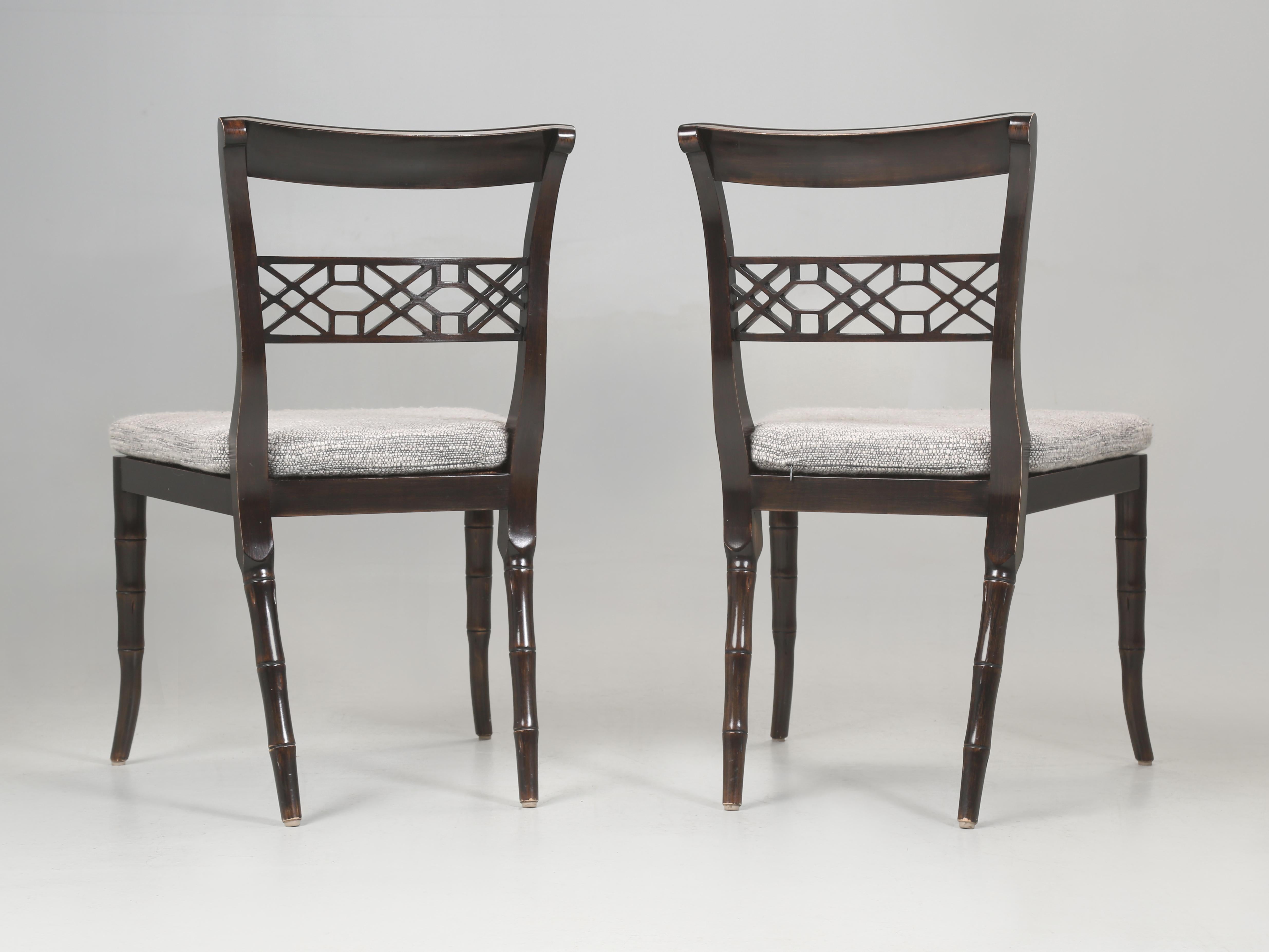 Asian Pair of Regency Style Fret Chairs from Iatesta Studio Collection with Cushions For Sale