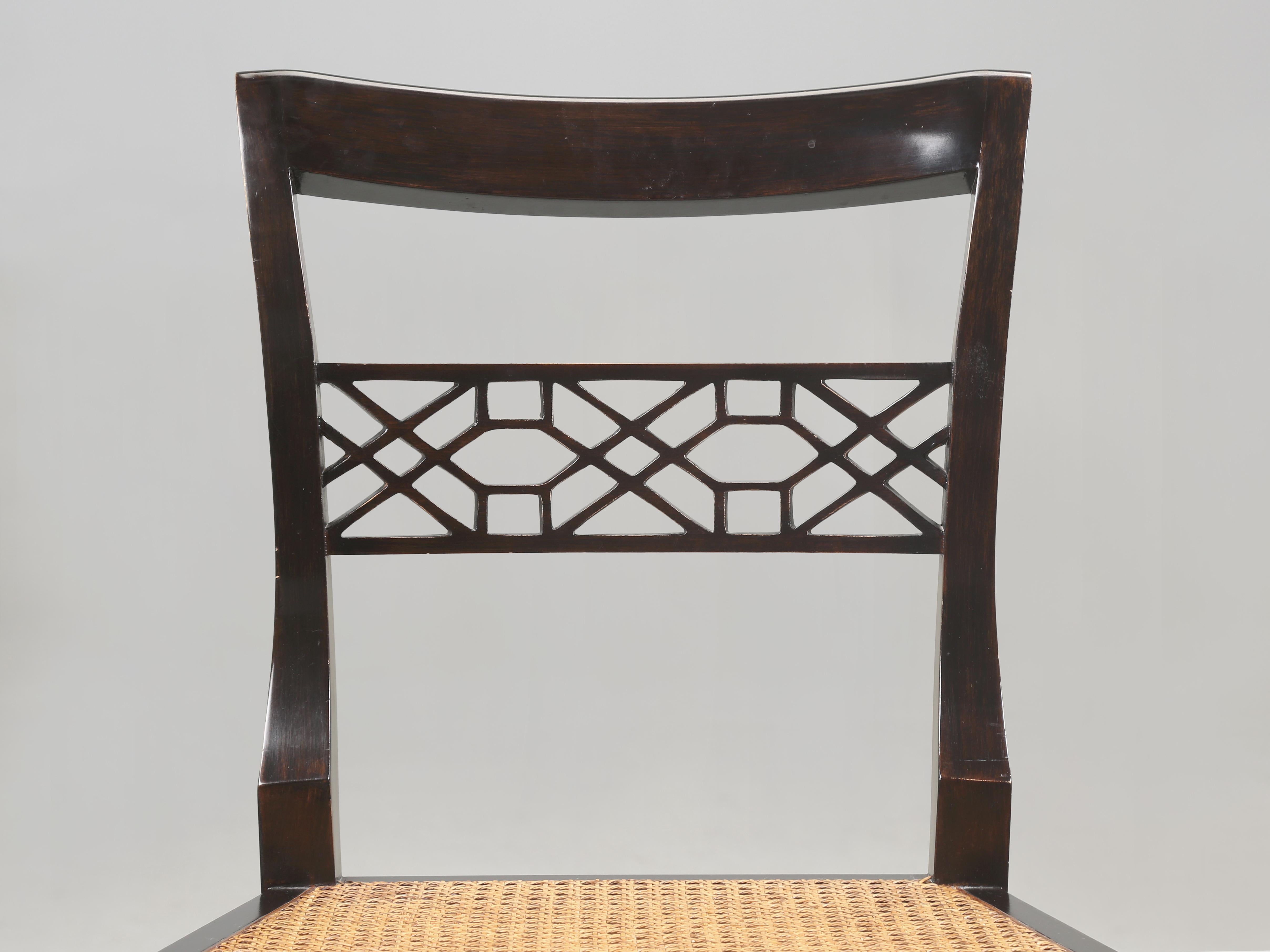 Pair of Regency Style Fret Chairs from Iatesta Studio Collection with Cushions In Good Condition For Sale In Chicago, IL