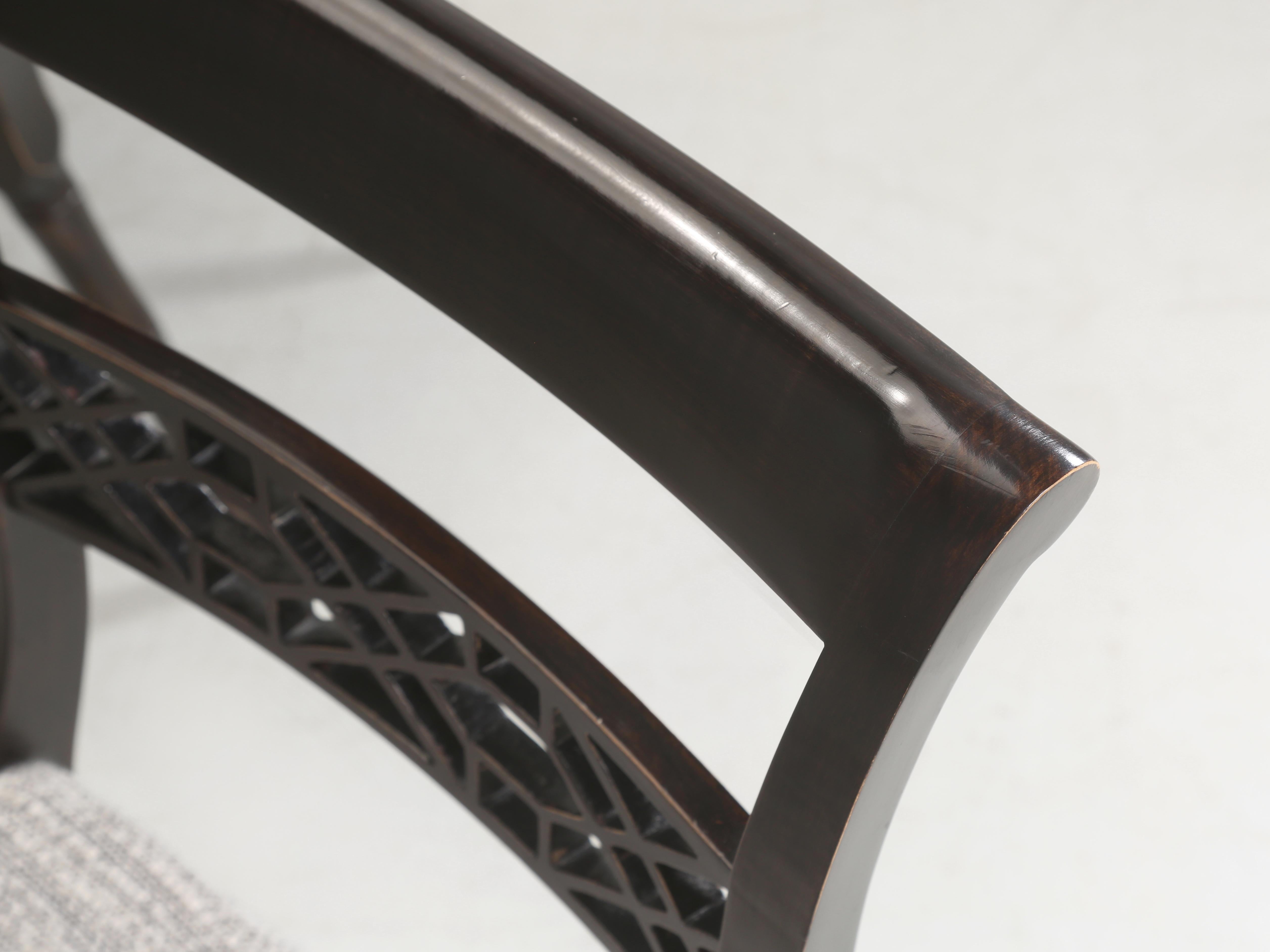 Contemporary Pair of Regency Style Fret Chairs from Iatesta Studio Collection with Cushions For Sale