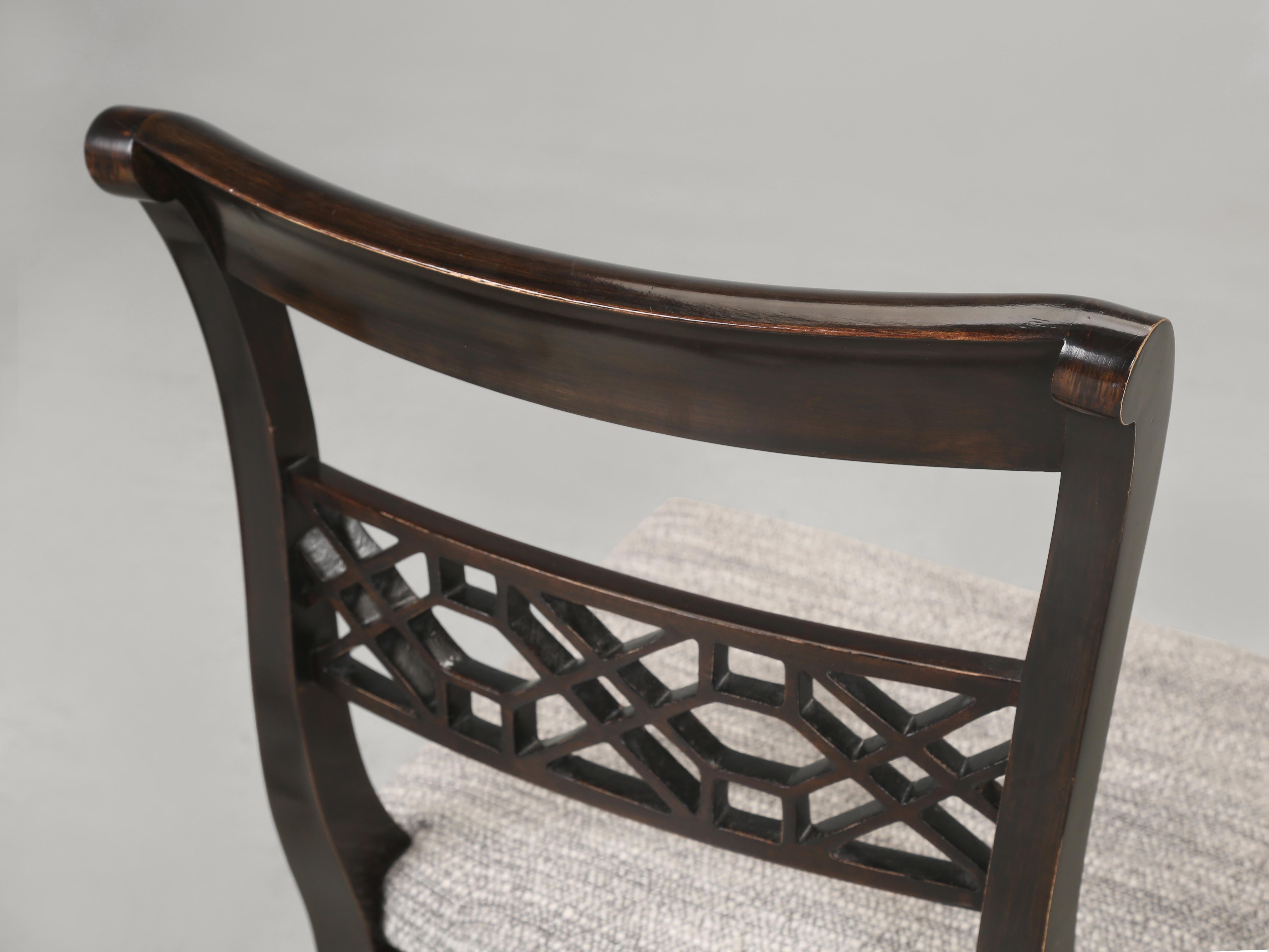 Upholstery Pair of Regency Style Fret Chairs from Iatesta Studio Collection with Cushions For Sale