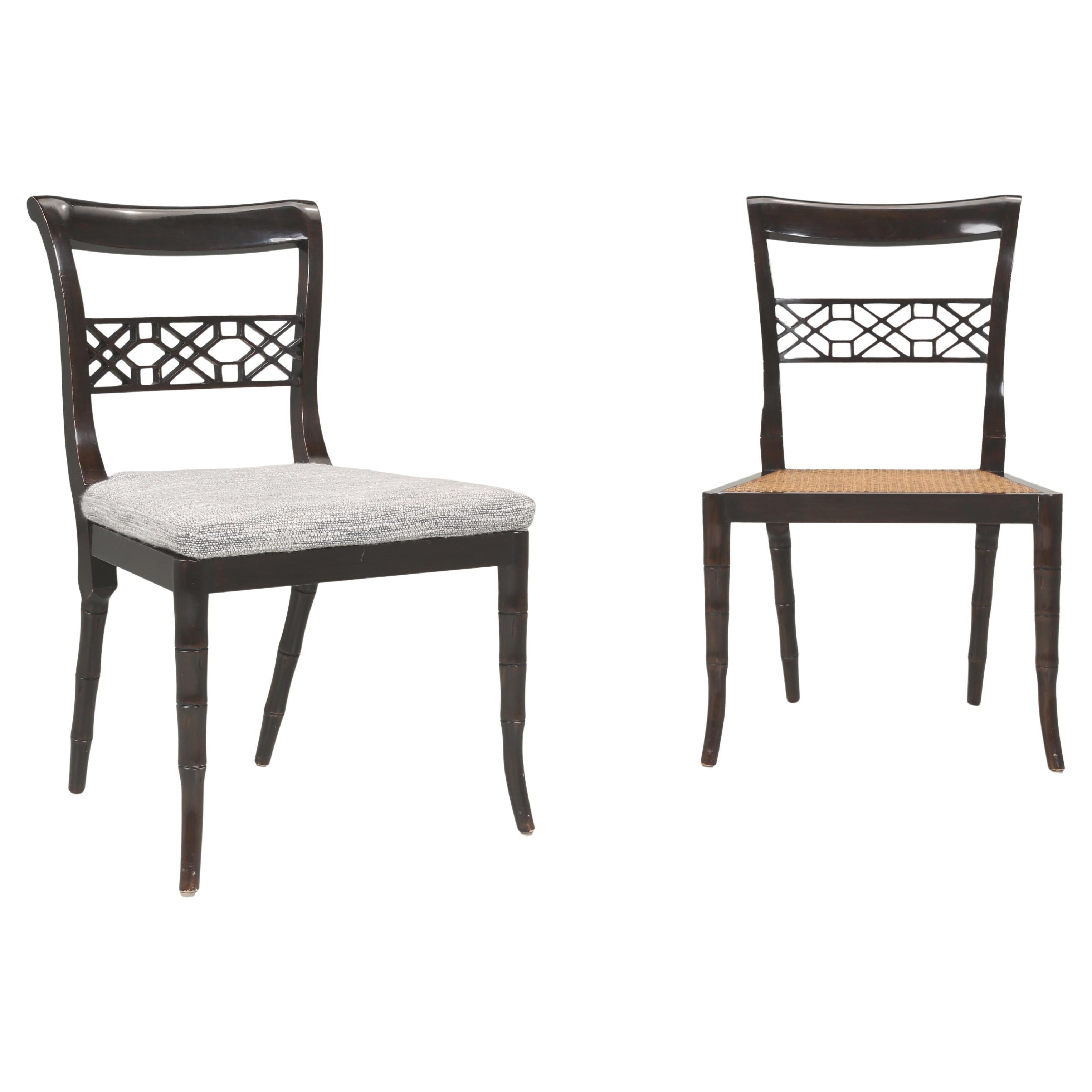 Pair of Regency Style Fret Chairs from Iatesta Studio Collection with Cushions For Sale