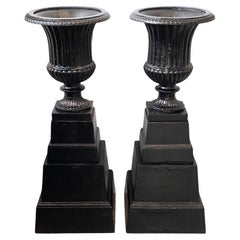 Pair of Regency Style Garden Urns on Stand