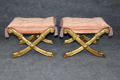 Pair of Regency Style Genuine Gold Gilt Sword and Tassel X Style Benches
