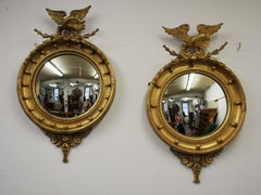 Pair of Regency Style Gilded Convex Mirrors