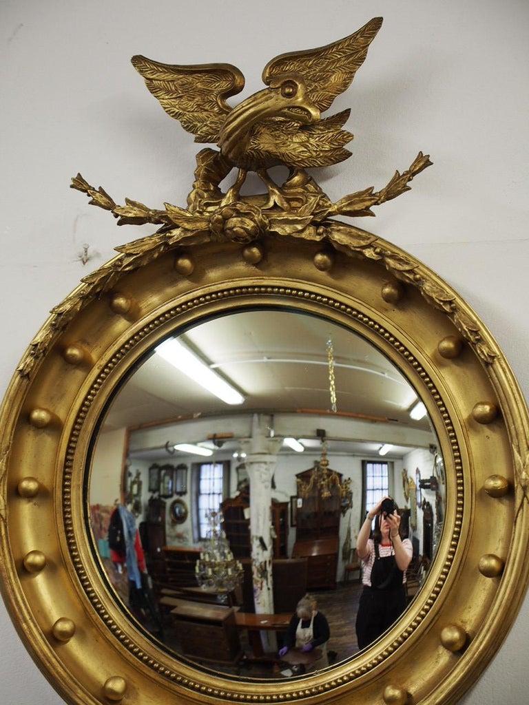 Pair of Regency Style Gilded Convex Mirrors For Sale at 1stDibs