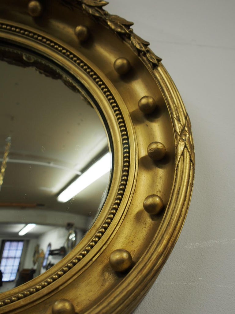 Pair of Regency Style Gilded Convex Mirrors For Sale at 1stDibs