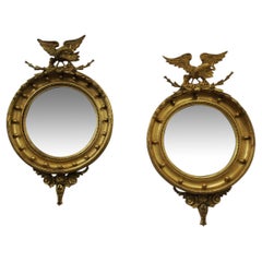 Antique Pair of Regency Style Gilded Convex Mirrors