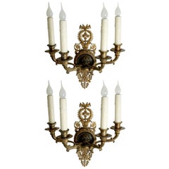 Pair of Regency Style Gilt and Patinated Bronze Sconces, circa 1820