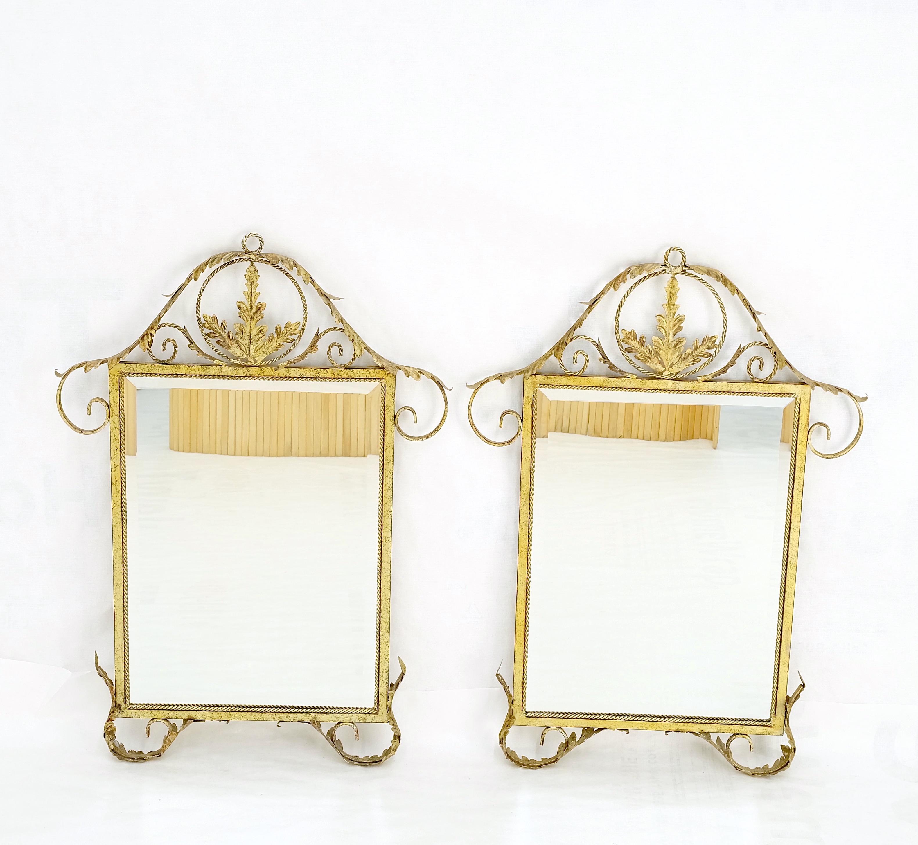 Pair of Regency Style Gilt Metal Rectangle Wall Mirrors Mint! For Sale 3