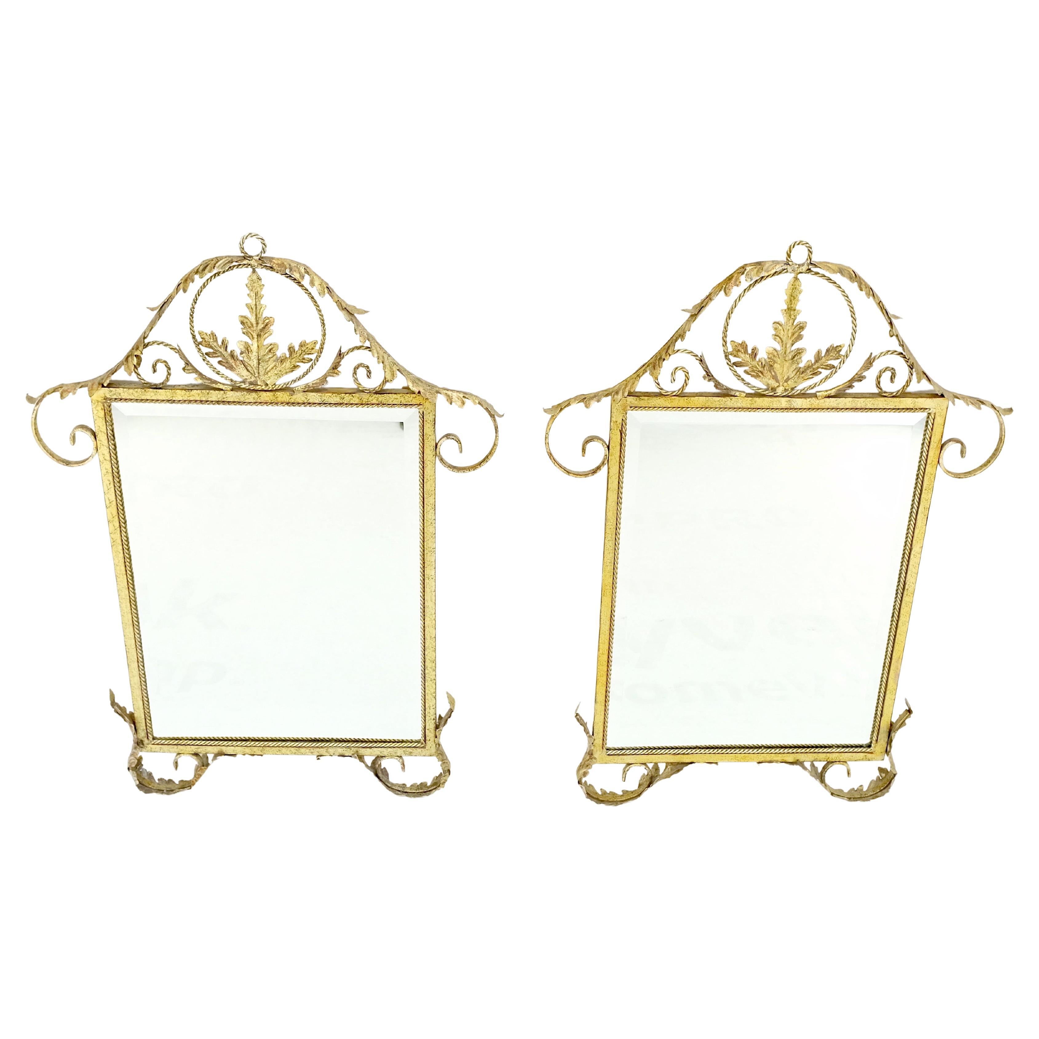 Mid-Century Modern Pair of Regency Style Gilt Metal Rectangle Wall Mirrors Mint! For Sale