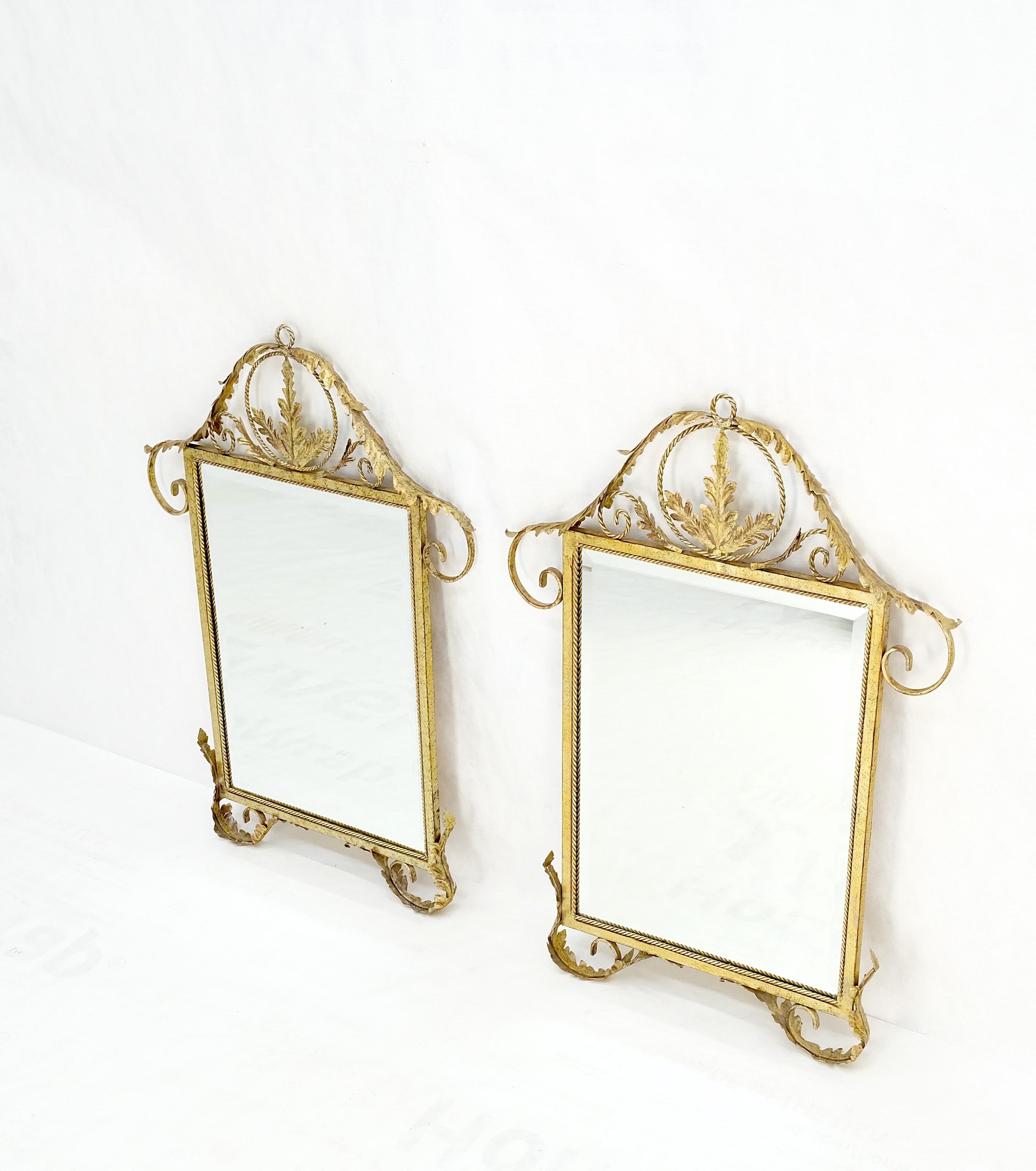 Unknown Pair of Regency Style Gilt Metal Rectangle Wall Mirrors Mint! For Sale