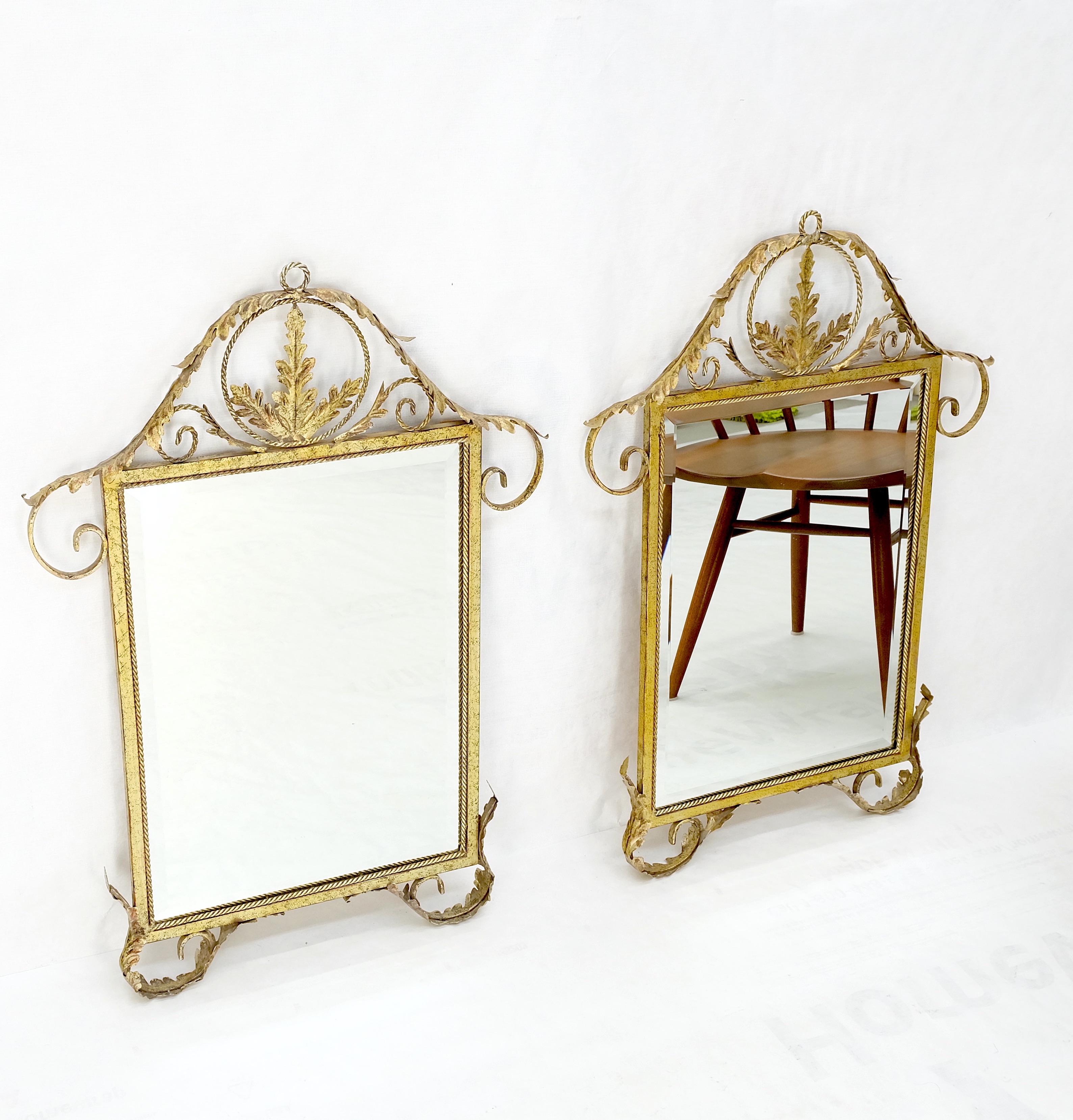 Brass Pair of Regency Style Gilt Metal Rectangle Wall Mirrors Mint! For Sale