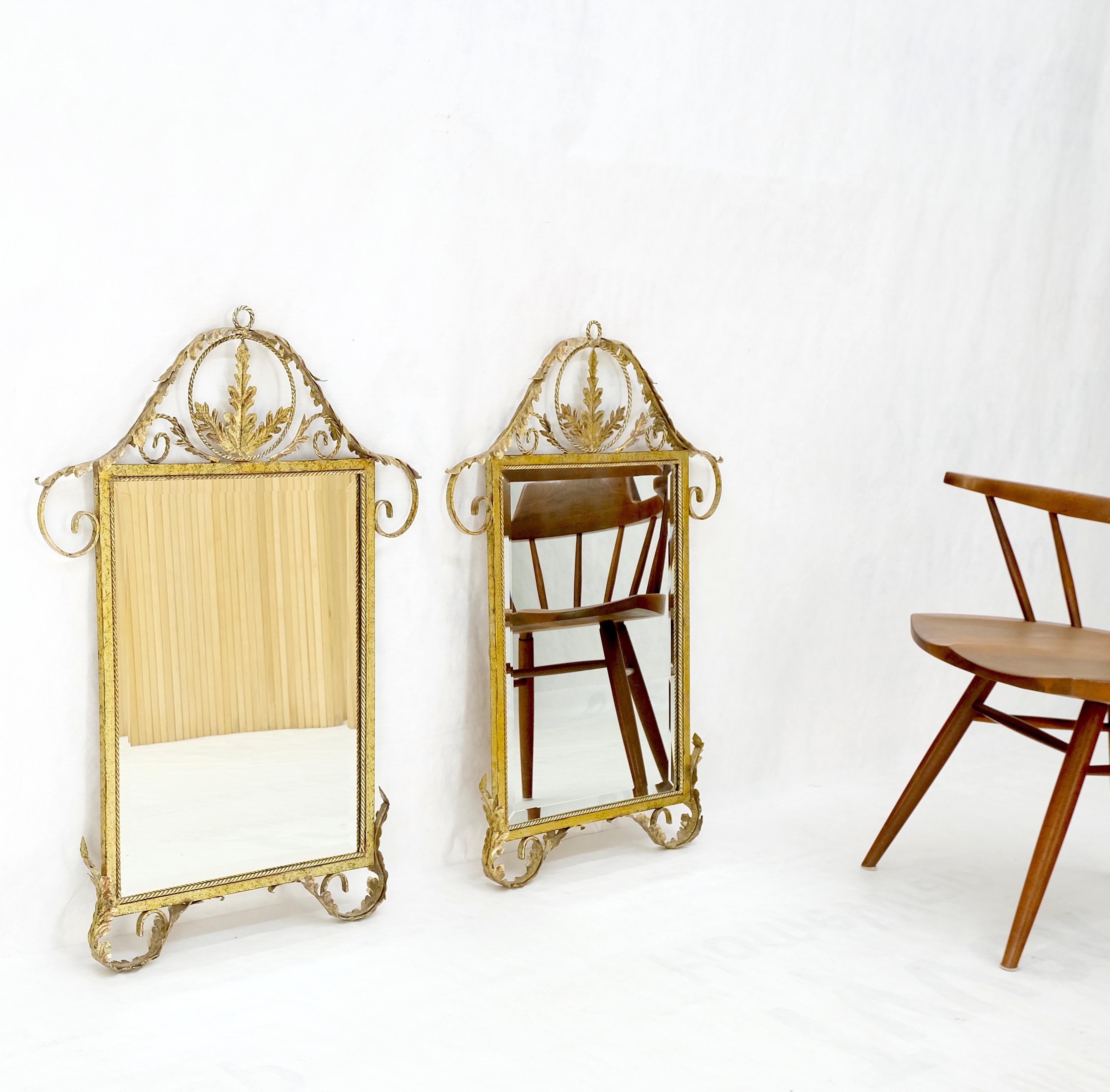 Pair of Regency Style Gilt Metal Rectangle Wall Mirrors Mint! For Sale 1