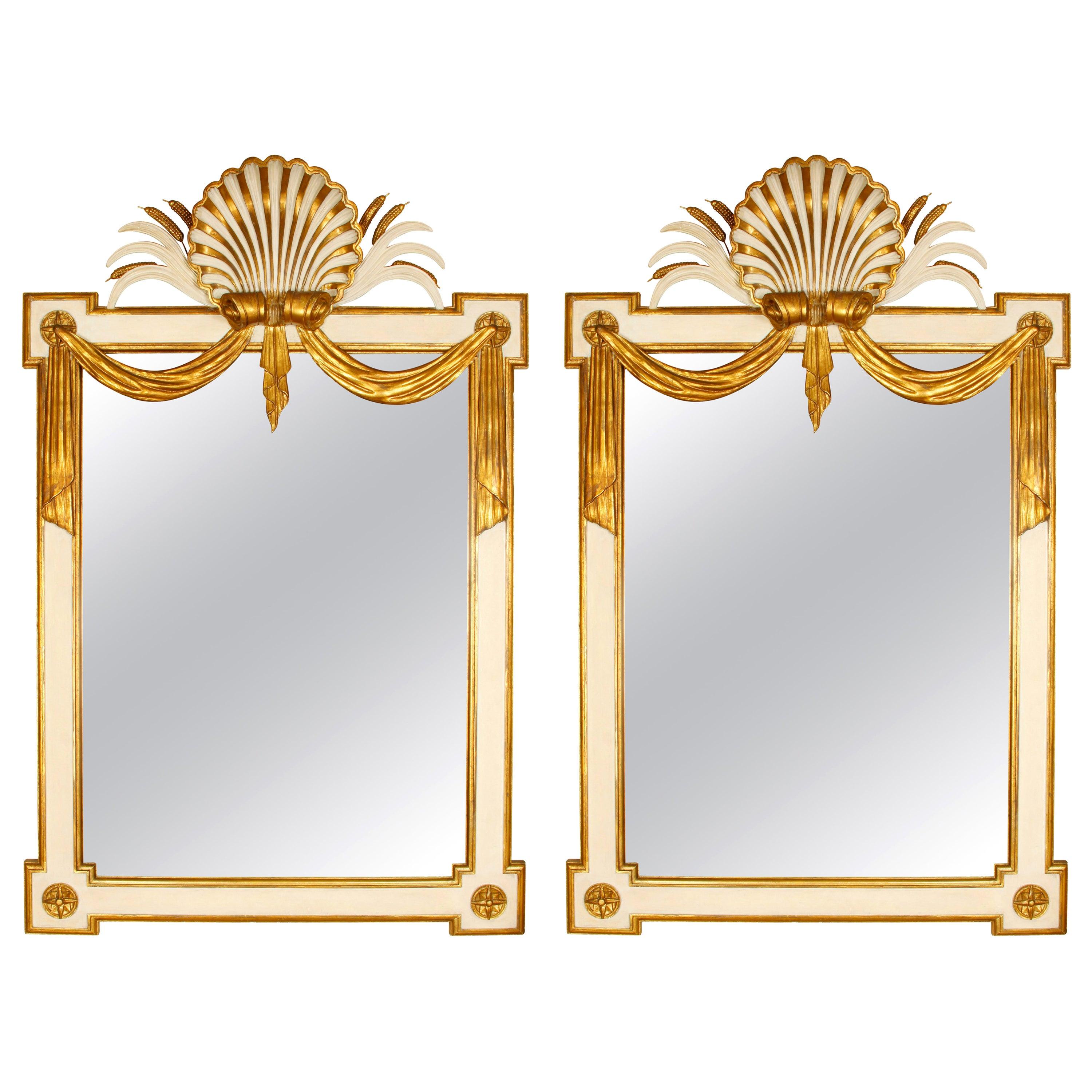 Pair of Regency Style Giltwood and Painted Wood Mirrors