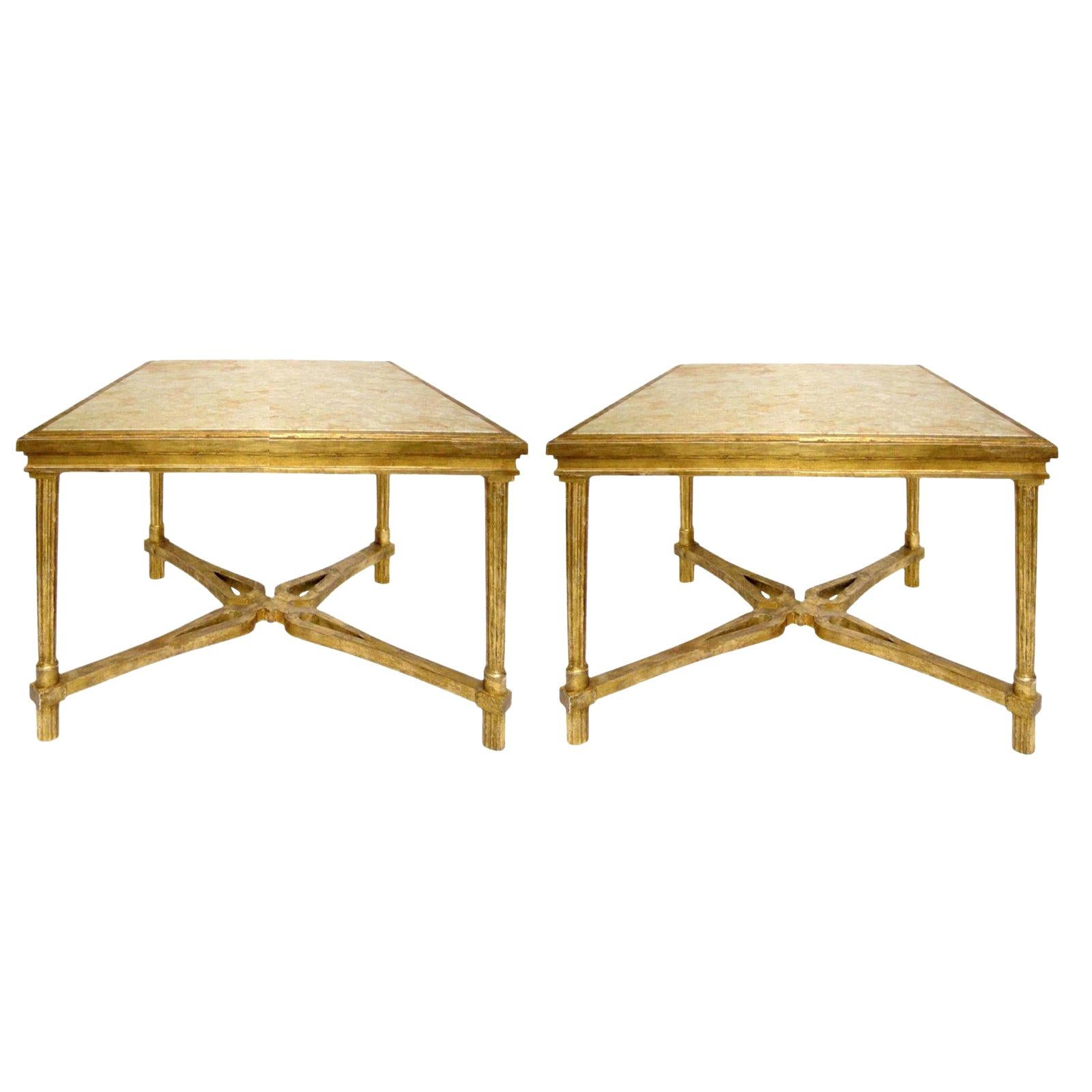 Pair of Regency Style Giltwood Designer Marbella Side Tables by Randy Esada