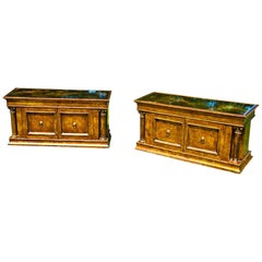 Vintage Pair of Regency Style Glass Top Cabinets by James Mont