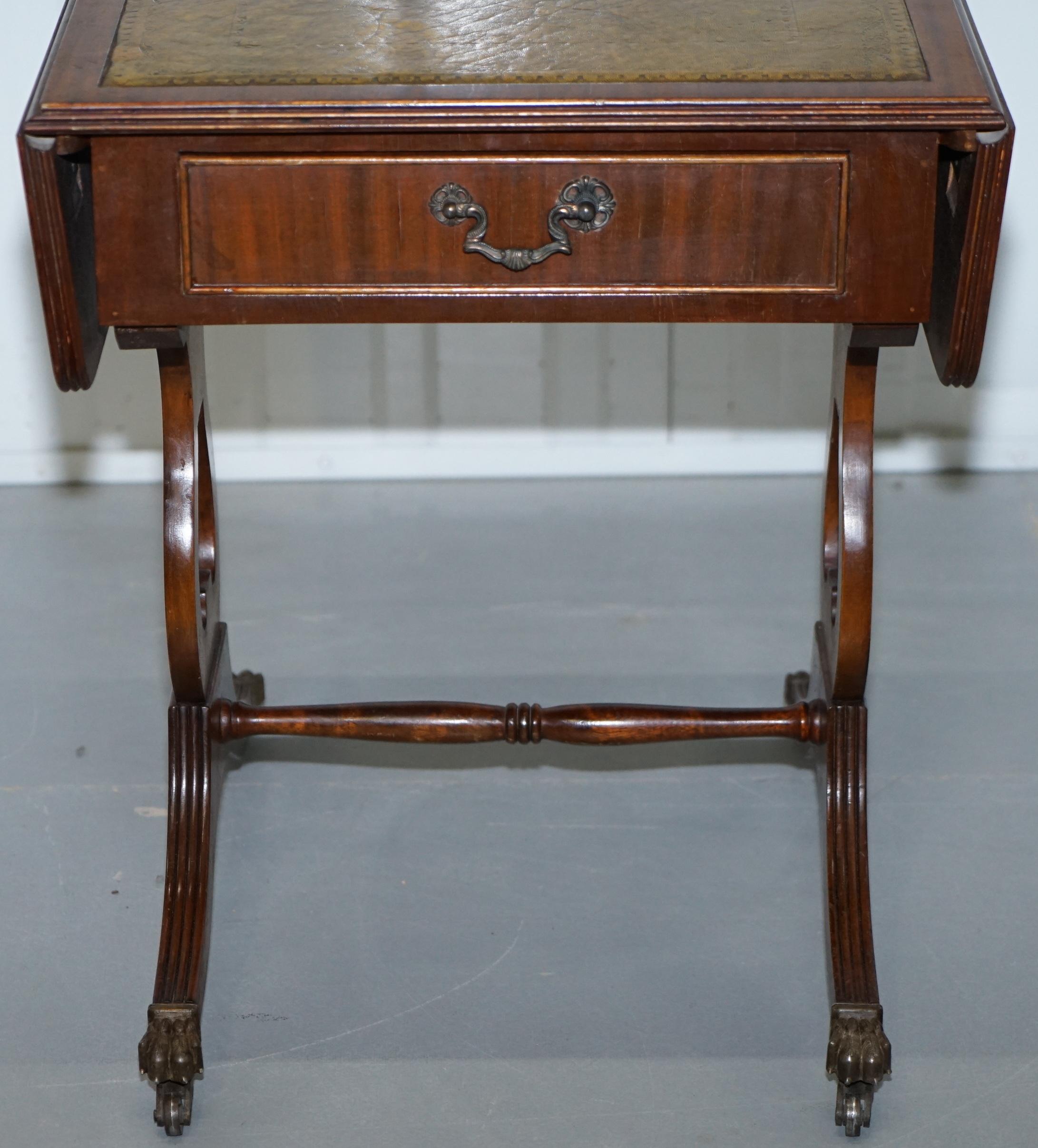 20th Century Pair of Regency Style Green Leather, Mahogany Extending Lamp Wine Side End Table