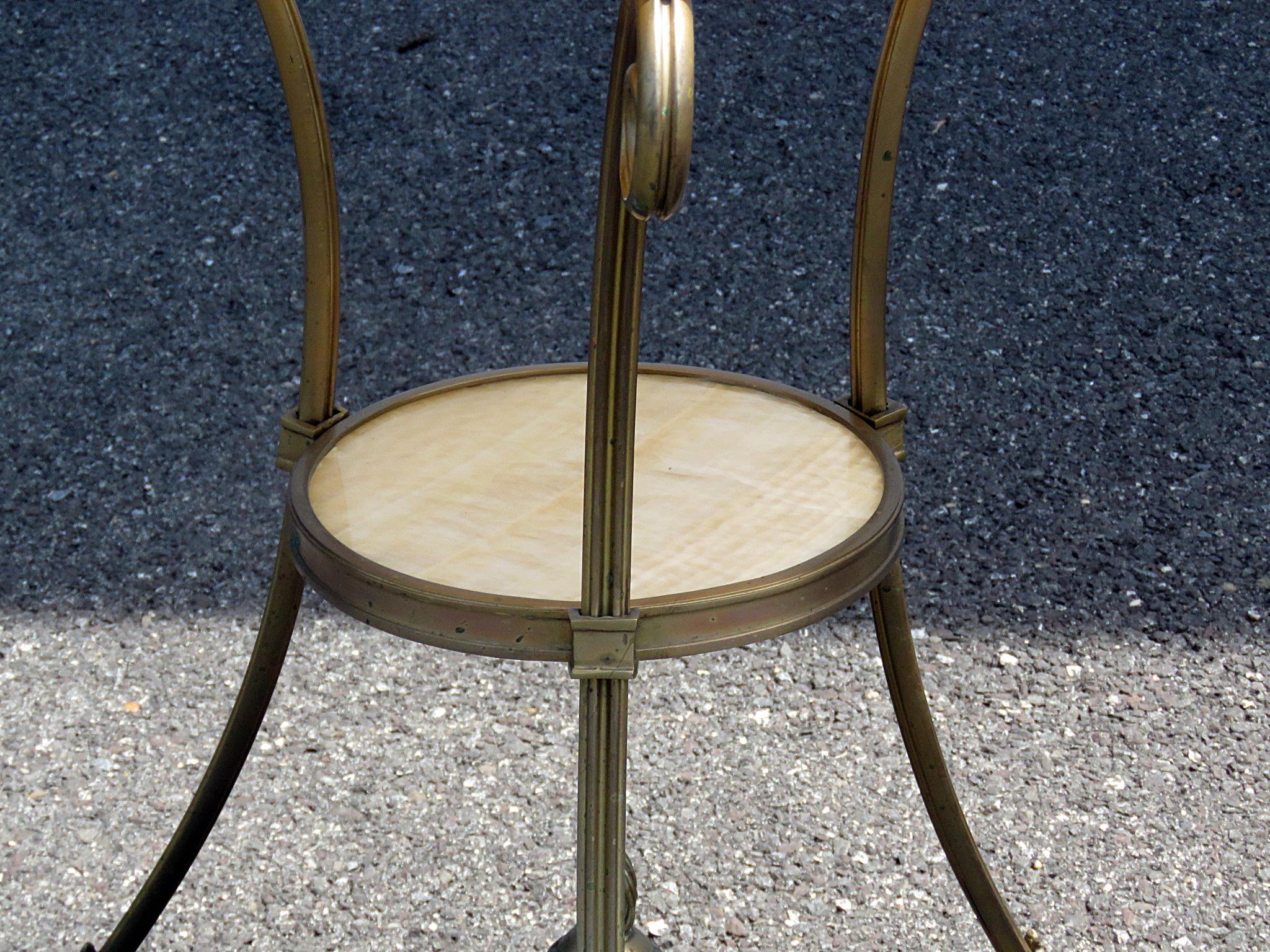Pair of Alabaster Marble Top French Bronze Regency Style Gueridons Side Tables In Good Condition In Swedesboro, NJ