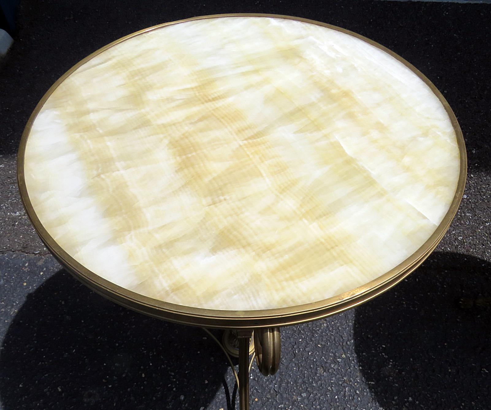 20th Century Pair of Alabaster Marble Top French Bronze Regency Style Gueridons Side Tables