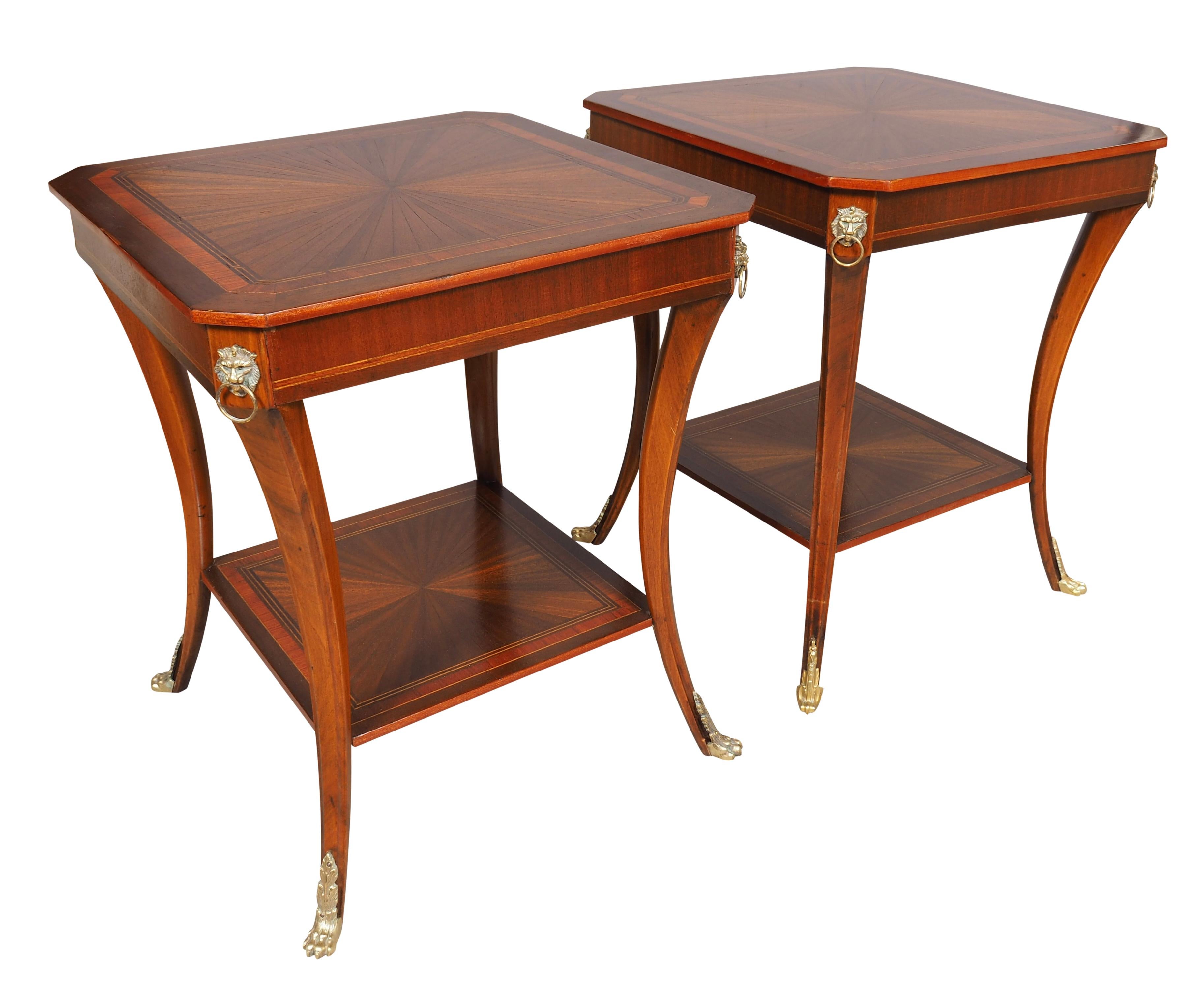 American Pair Of Regency Style Inlaid Mahogany Side Tables