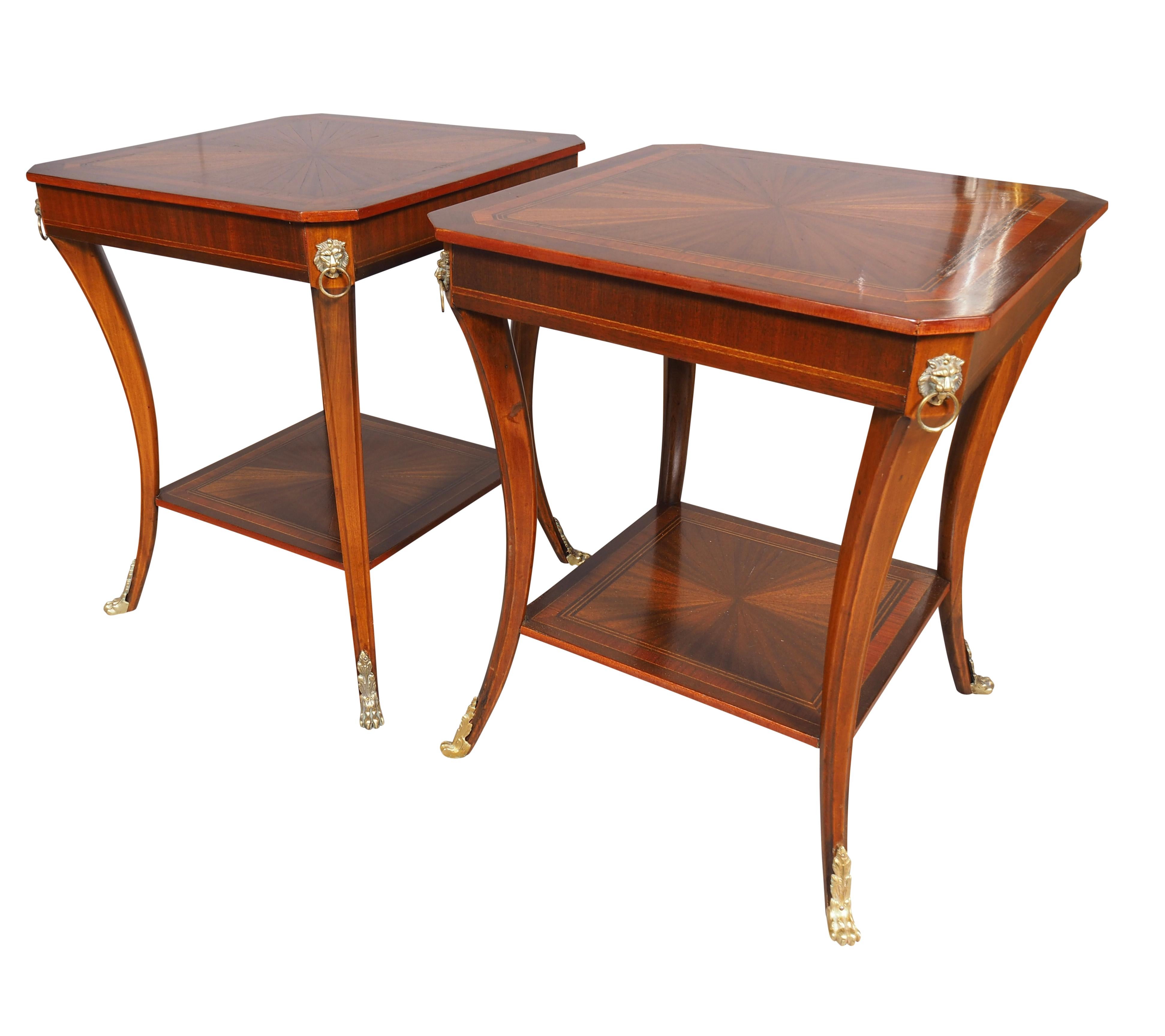 Pair Of Regency Style Inlaid Mahogany Side Tables In Good Condition In Essex, MA