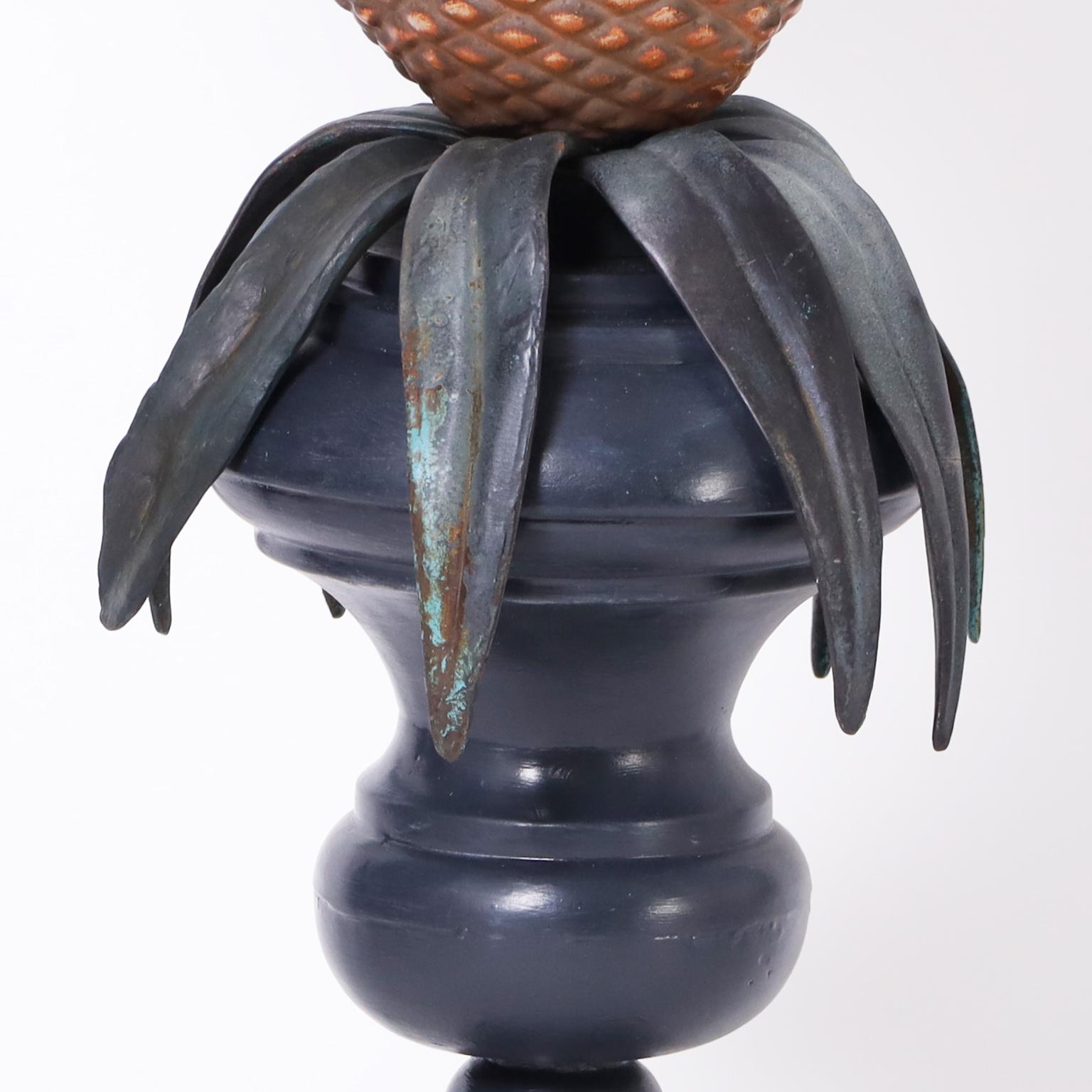 Metal Pair of Regency Style Italian Tole Pineapple Table Lamps For Sale