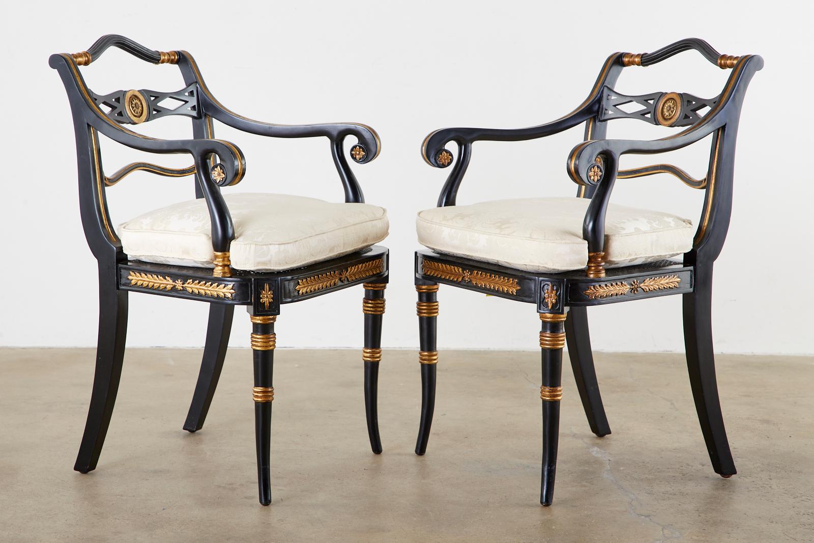 Pair of Regency Style Lacquered Armchairs by Theodore Alexander 10