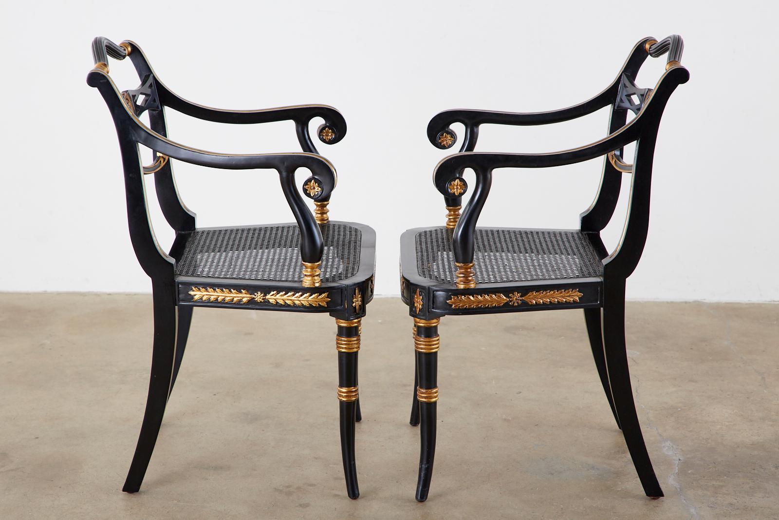 Pair of Regency Style Lacquered Armchairs by Theodore Alexander 11