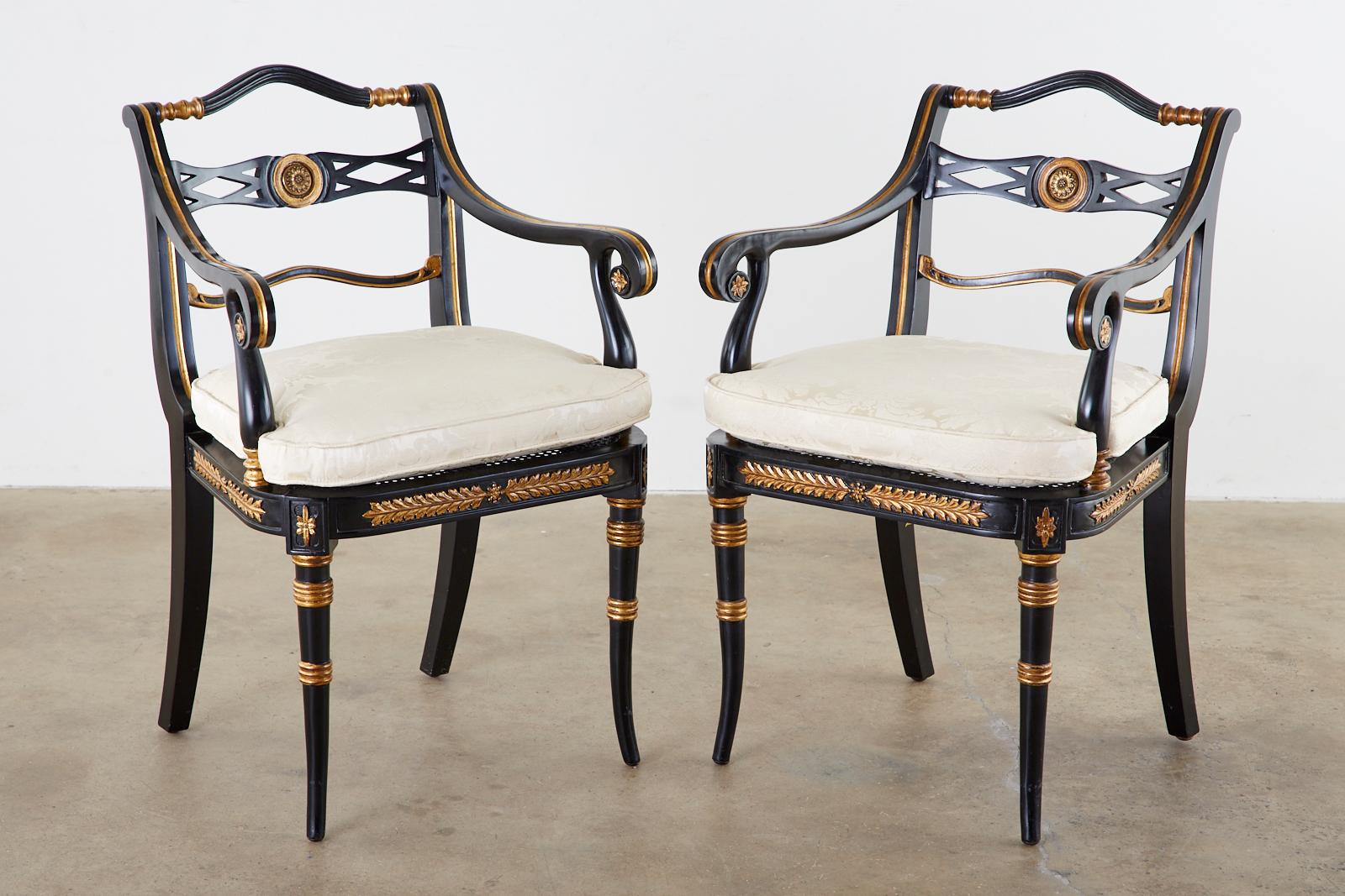 American Pair of Regency Style Lacquered Armchairs by Theodore Alexander