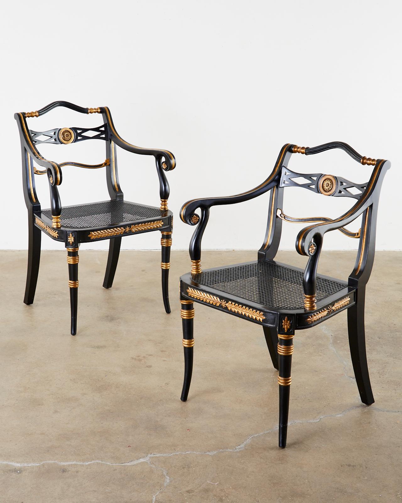 20th Century Pair of Regency Style Lacquered Armchairs by Theodore Alexander