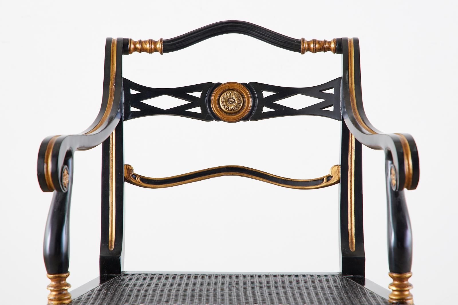 Pair of Regency Style Lacquered Armchairs by Theodore Alexander 3