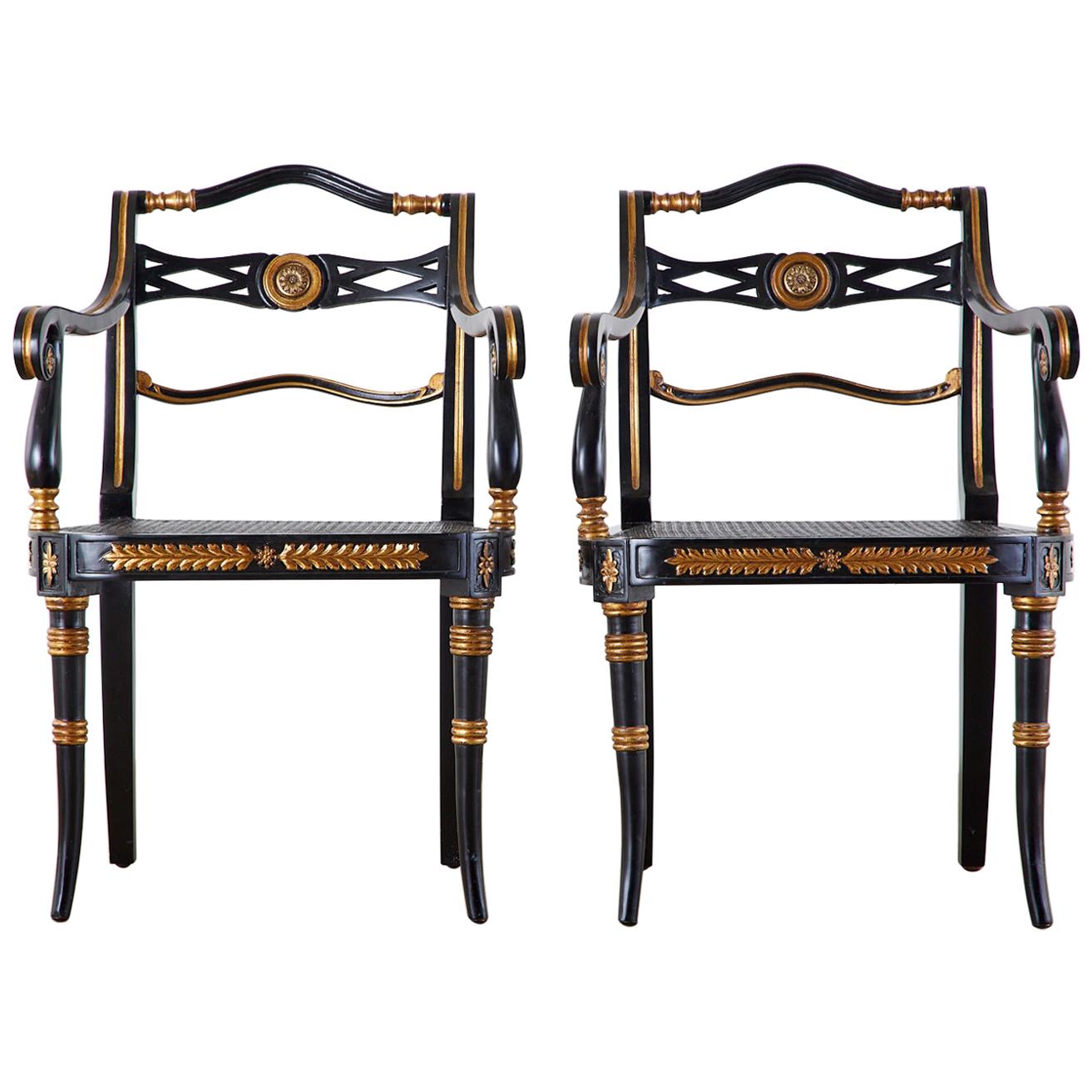 Pair of Regency Style Lacquered Armchairs by Theodore Alexander