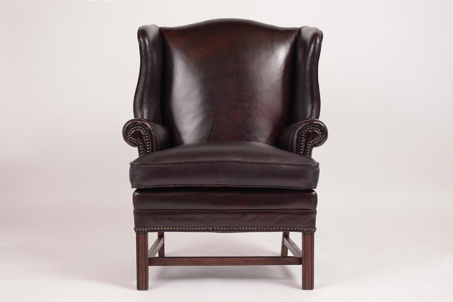 Regency Pair of Leather Wingback Chairs