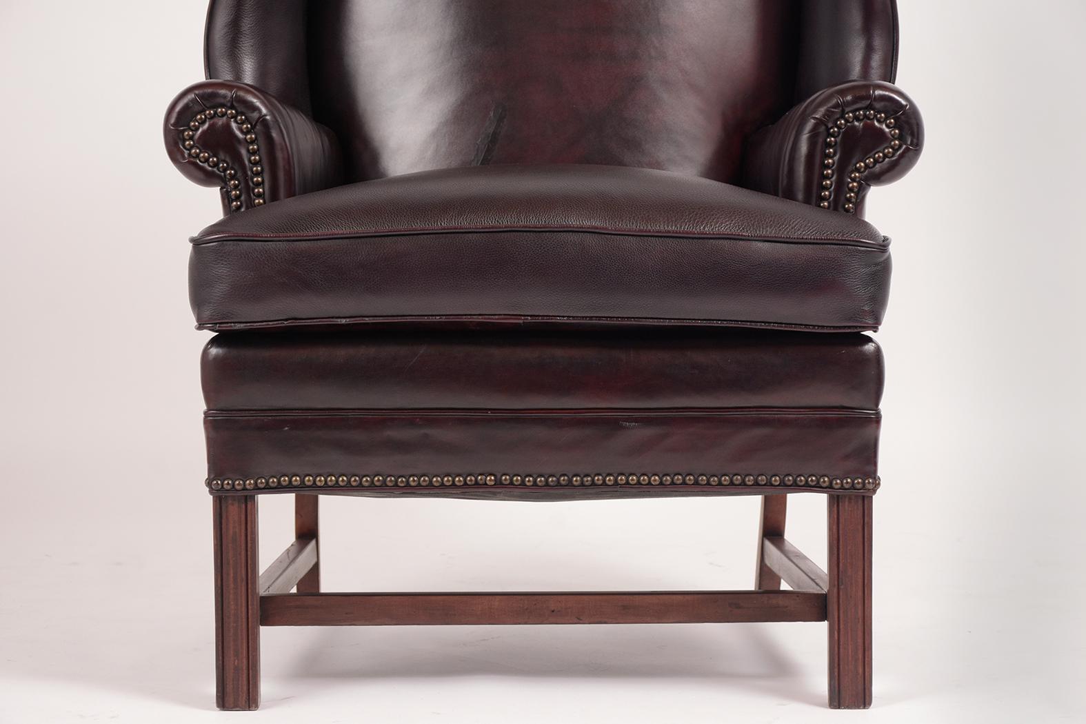 Pair of Leather Wingback Chairs In Good Condition In Los Angeles, CA
