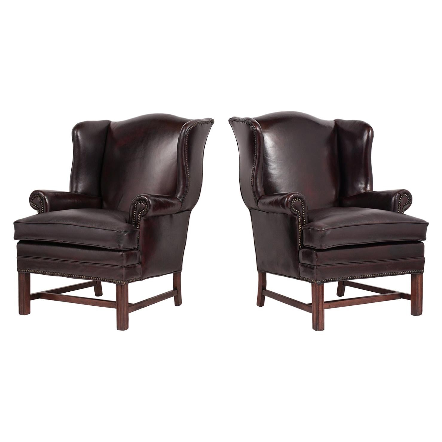 Pair of Leather Wingback Chairs