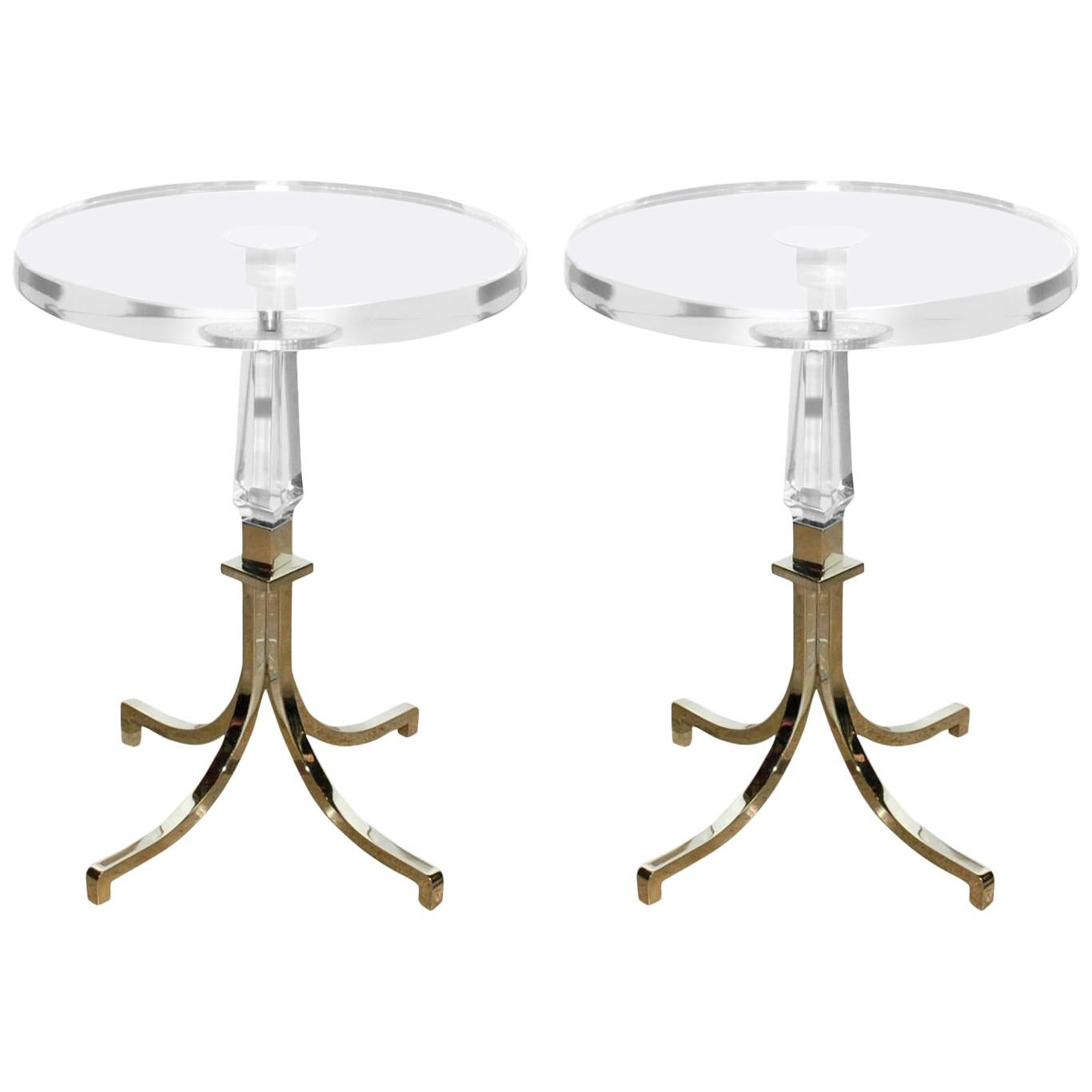 Pair of Regency Style Lucite and Nickel Side Tables by Charles Hollis Jones