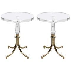 Pair of Regency Style Lucite and Nickel Side Tables by Charles Hollis Jones