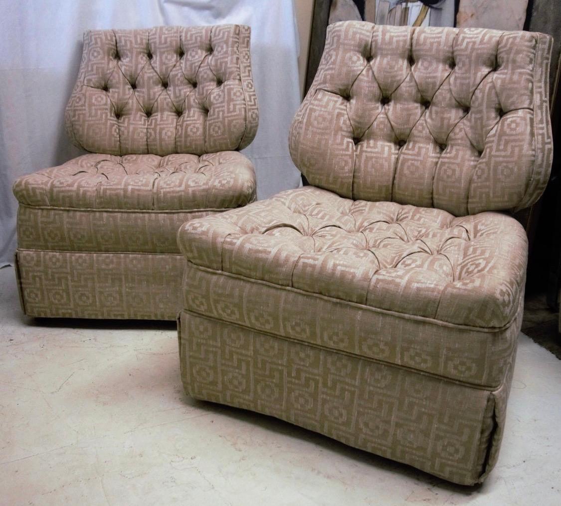 Pair of Regency Style Lyre Back Dorothy Draper Era Tufted Slipper Chairs 5