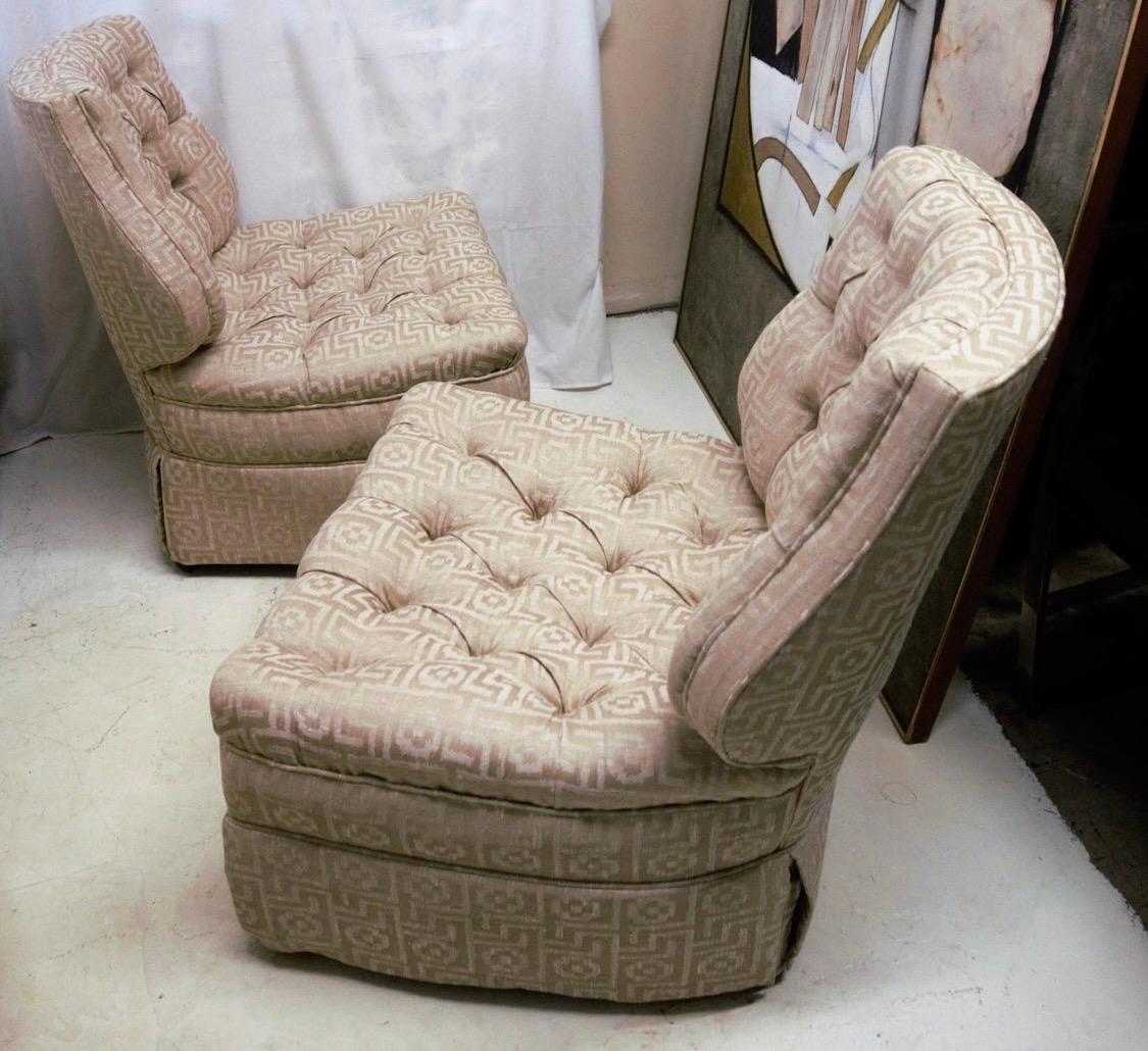 Pair of Regency Style Lyre Back Dorothy Draper Era Tufted Slipper Chairs 4