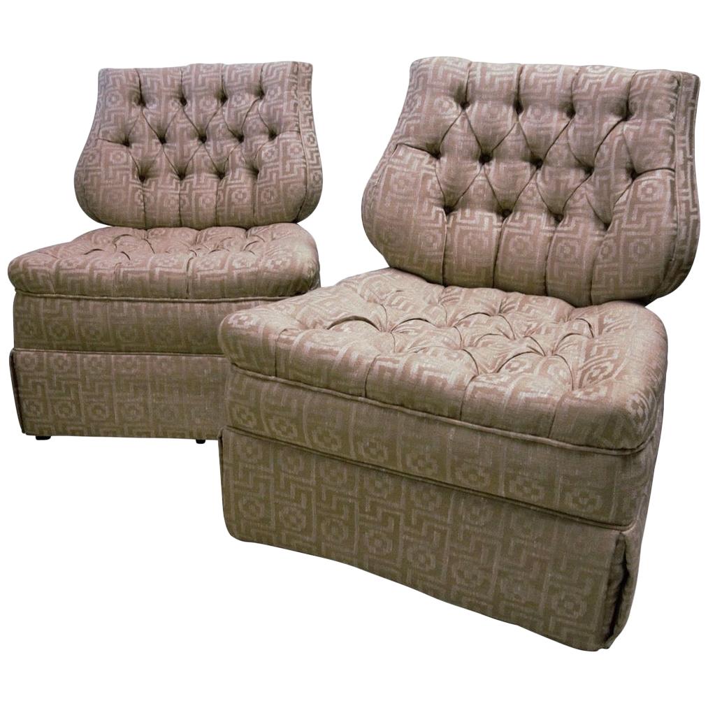 Pair of Regency Style Lyre Back Dorothy Draper Era Tufted Slipper Chairs