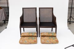 Pair of Regency-Style Mahogany Armchairs with Mulberry Linen Upholstery