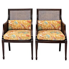 Pair of Regency-Style Mahogany Armchairs with Mulberry Linen Upholstery