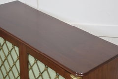 Pair of Regency-Style Mahogany Cabinets with Brass Lattice Doors