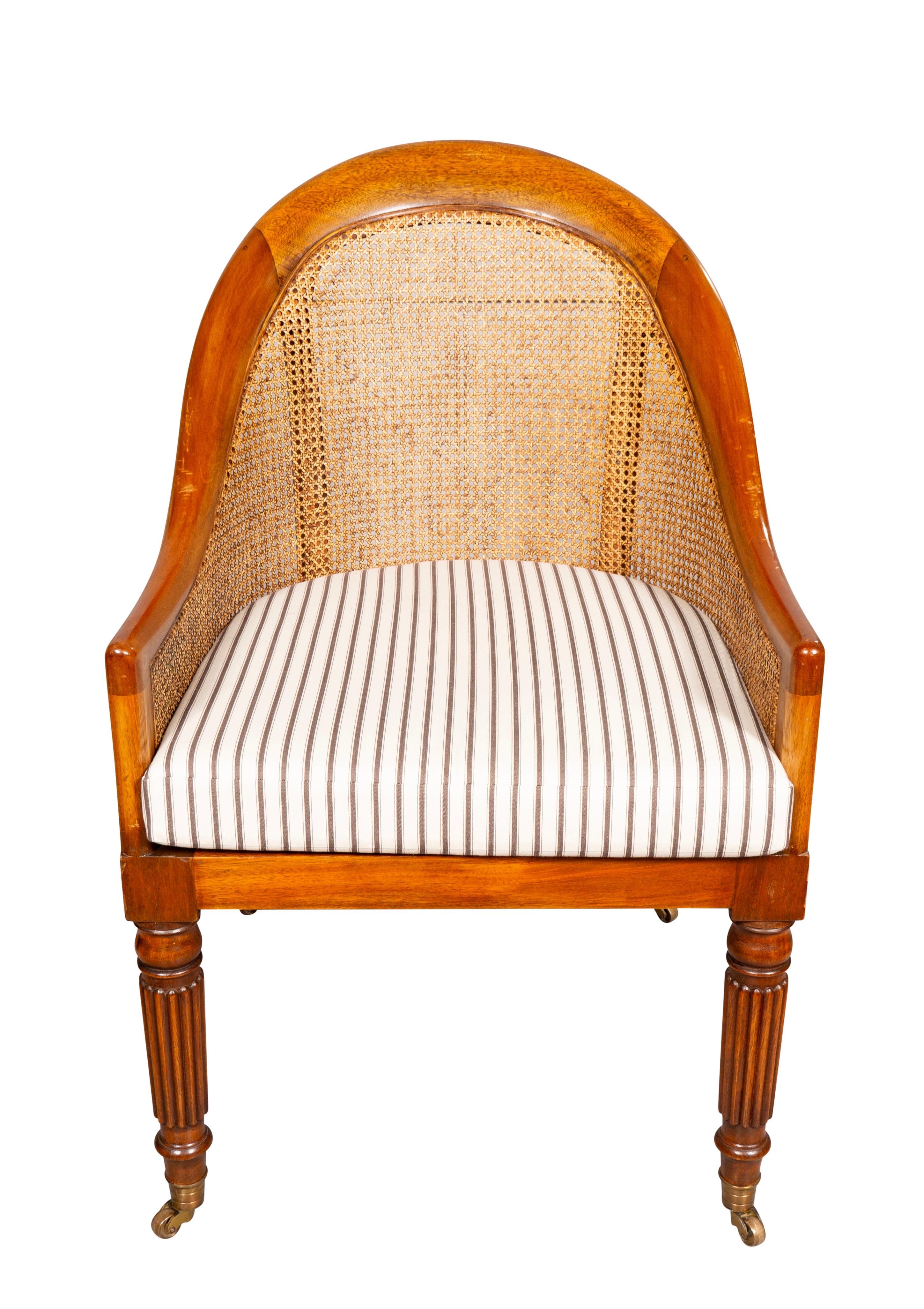 English Pair Of Regency Style Mahogany Caned Tub Chairs