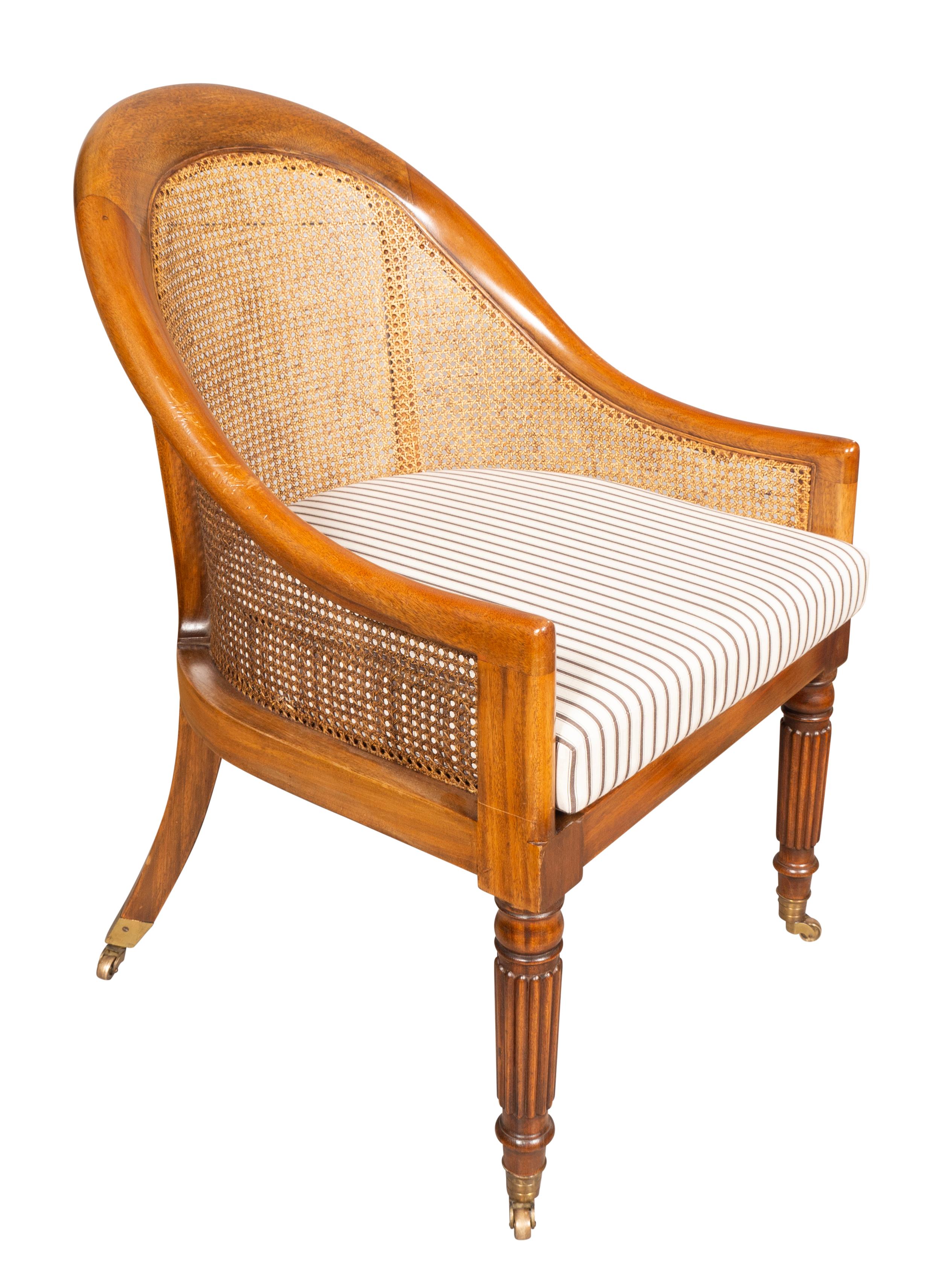 Pair Of Regency Style Mahogany Caned Tub Chairs In Good Condition In Essex, MA
