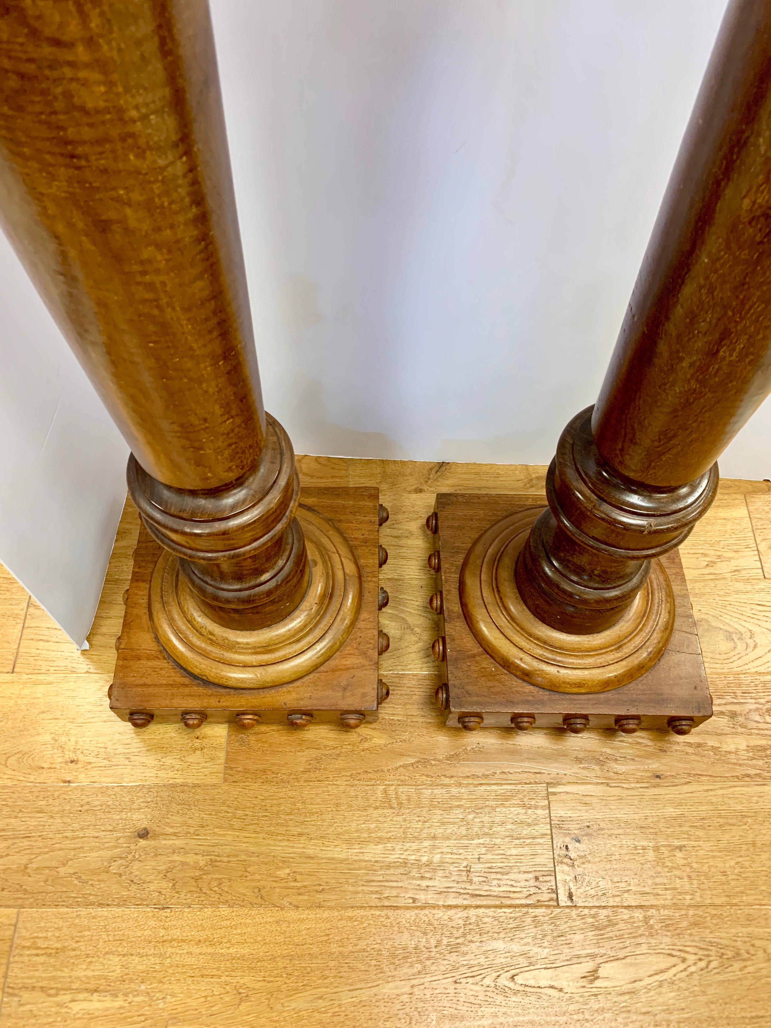 American Pair of Regency Style Mahogany Column Pedestals Square Top Carved Accents