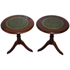 Pair of Regency Style Mahogany & Green Leather Topped Lamp Wine Side End Tables