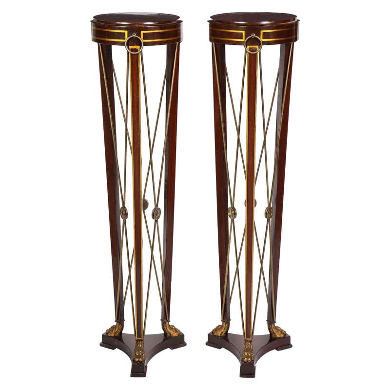 Pair of Mahogany Empire Style Wooden Pedestals at 1stDibs
