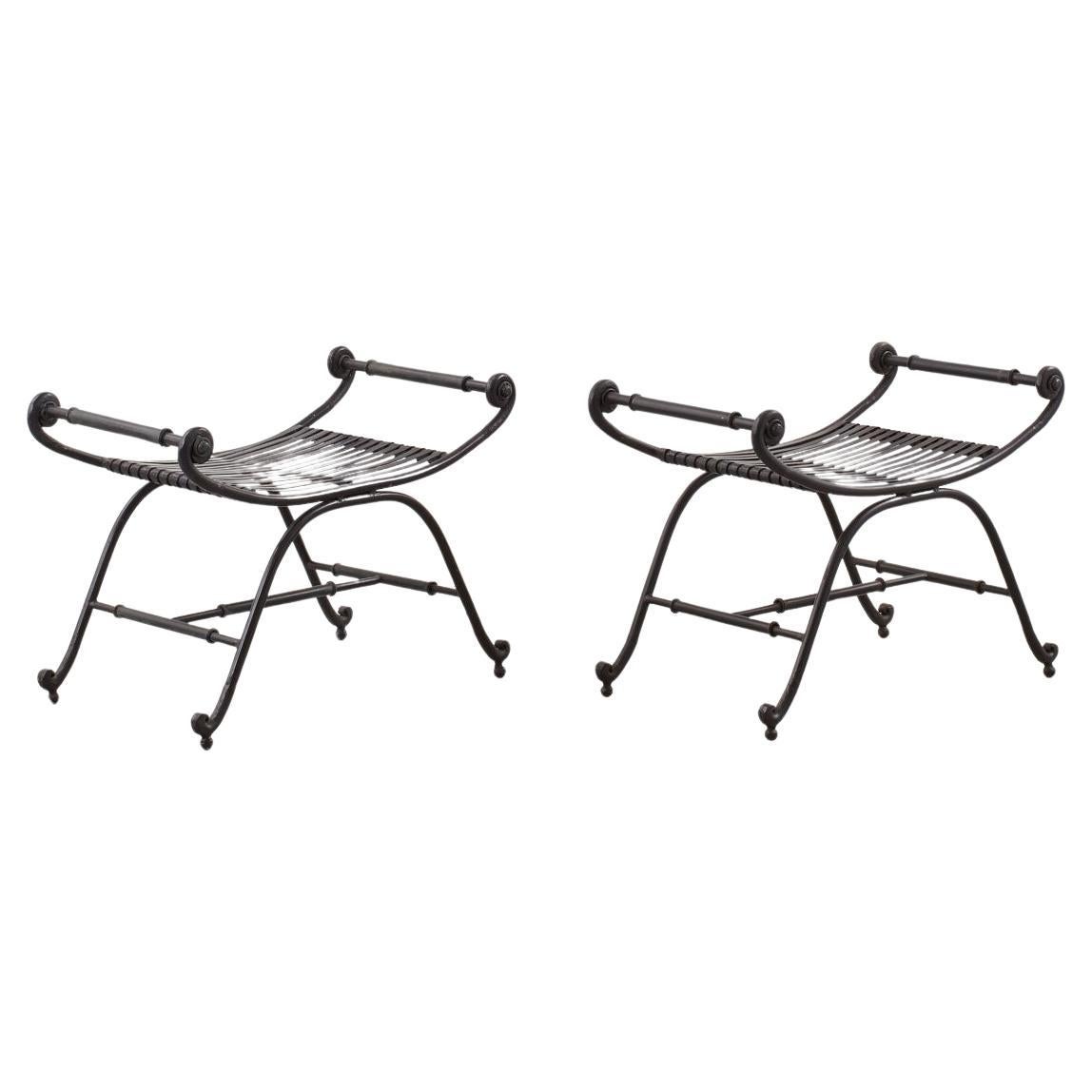 Pair of Regency-style metal garden seats - UK, Late 20th century For Sale