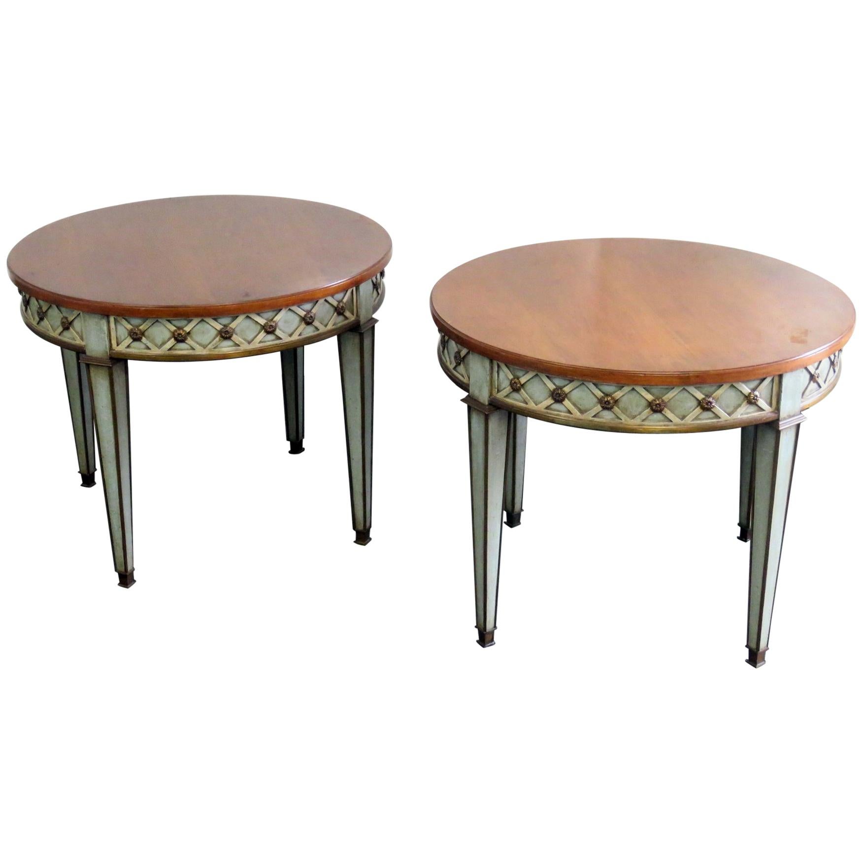 Pair of Trouvailles French Directoire Style Paint Decorated Side End Tables